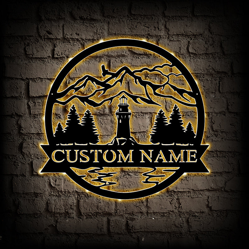 Custom Light House Metal Wall Art With LED Lights