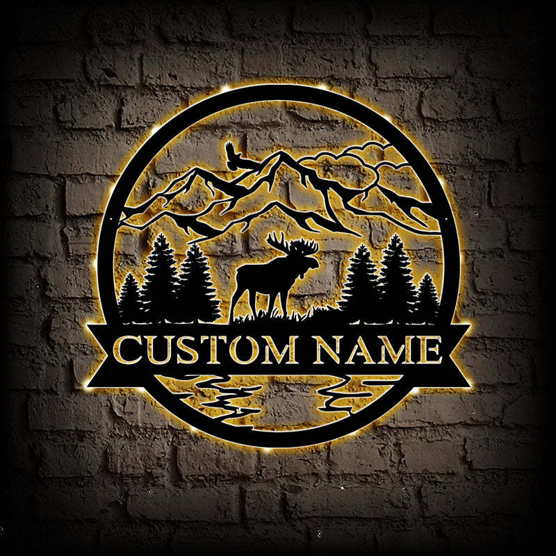 Custom Moose Metal Wall Art With LED Lights