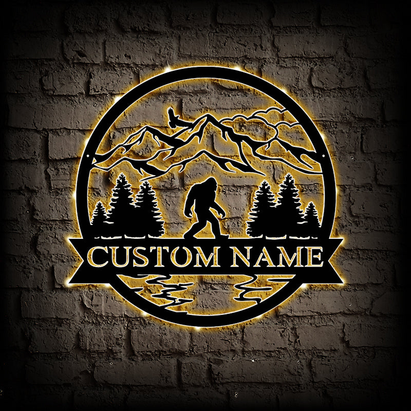 Custom Sasquatch Metal Wall Art With LED Lights