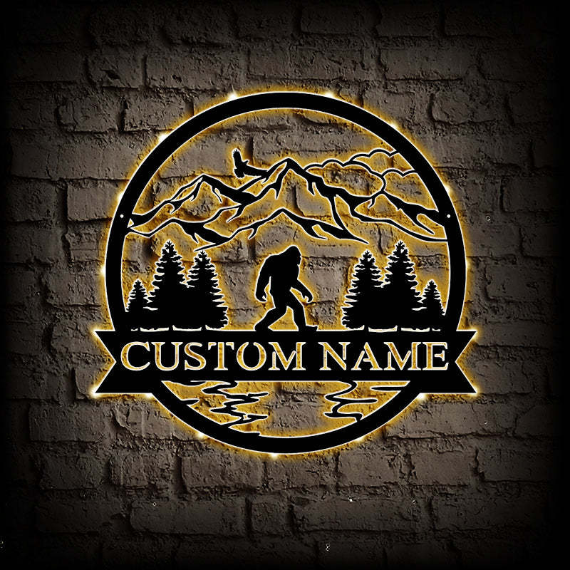 Custom Sasquatch Metal Wall Art With LED Lights