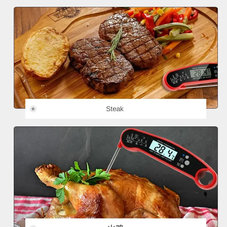 Digital Meat Thermometer Instant Read Waterproof Food Thermometer BBQ thermometer with Backlight Magnet Calibration Thermometer for Kitchen Outdoor Cooking BBQ Grill Candy (Red) (Red)