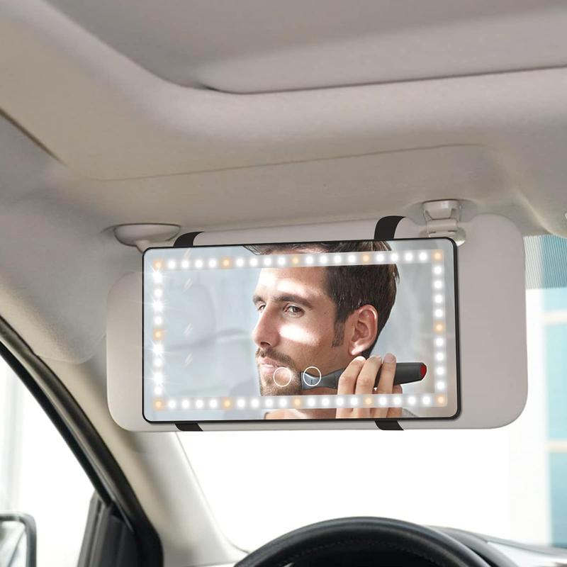 JOYTUTUS Car Sun Visor Vanity Mirror, USB Rechargeable Makeup Mirror with 3 LED Light, Car Accessories, Car Supplies