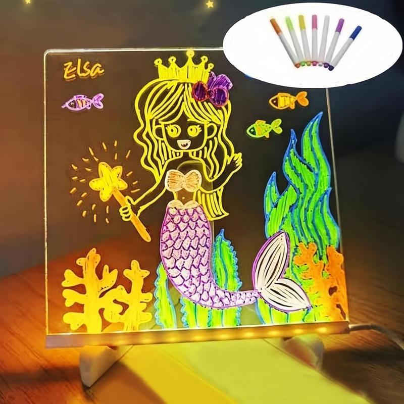 Rewritable Acrylic Message Board, 1/8 Counts USB Powered Illuminated Dry Erase Board with Stand & Markers & Rags, LED Display Board, School Supplies