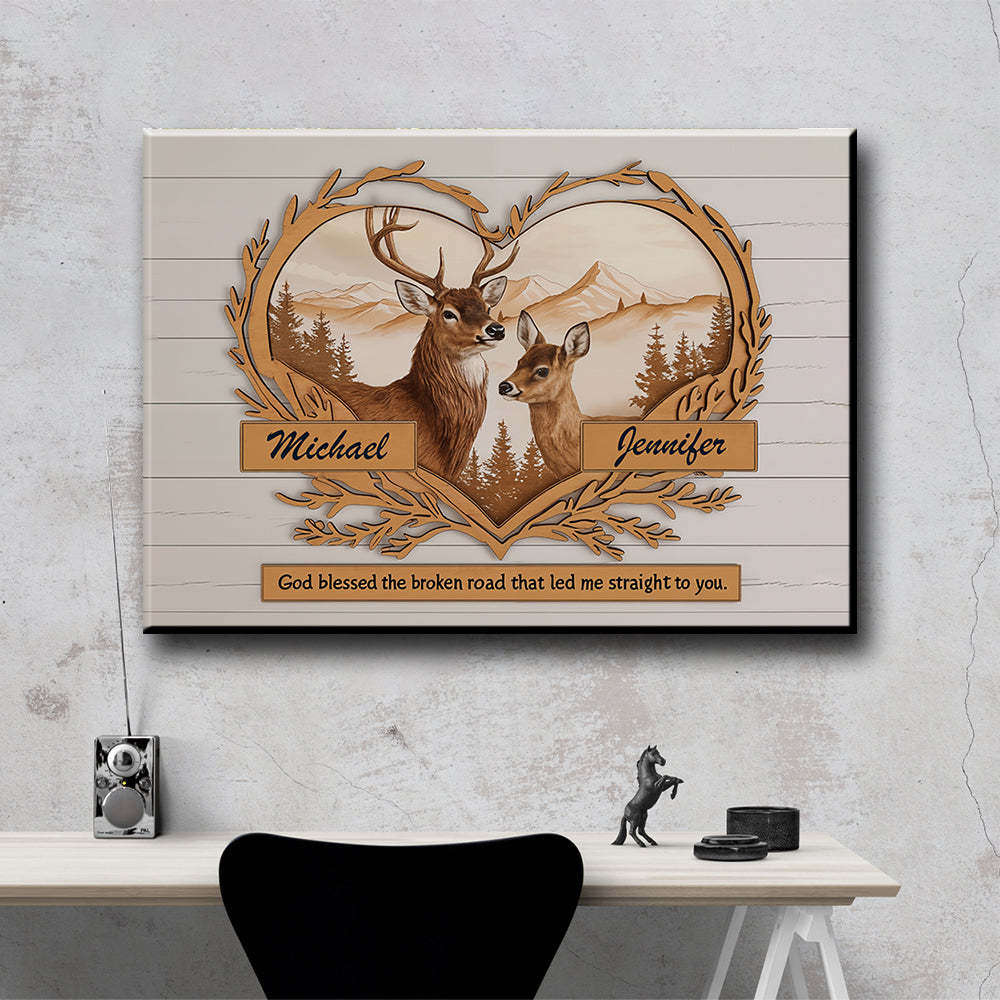 Deer Love Mountains 2 Names Premium Canvas