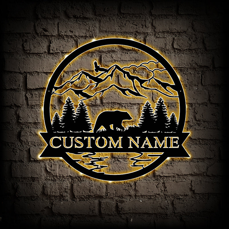 Custom Bear Metal Wall Art With LED Lights