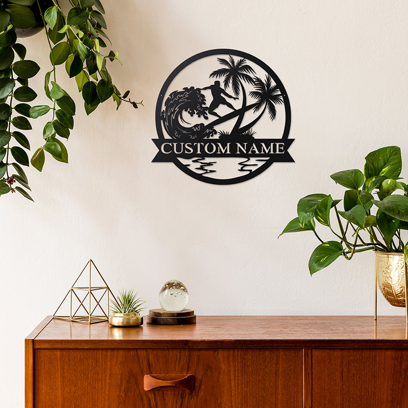 Custom Surfer Metal Wall Art With LED Lights