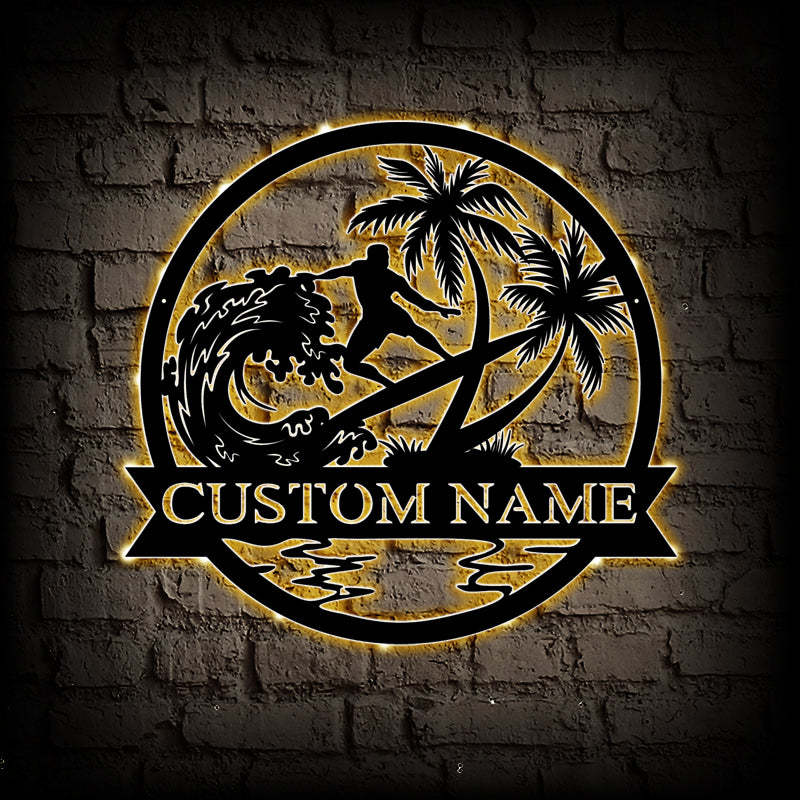 Custom Surfer Metal Wall Art With LED Lights