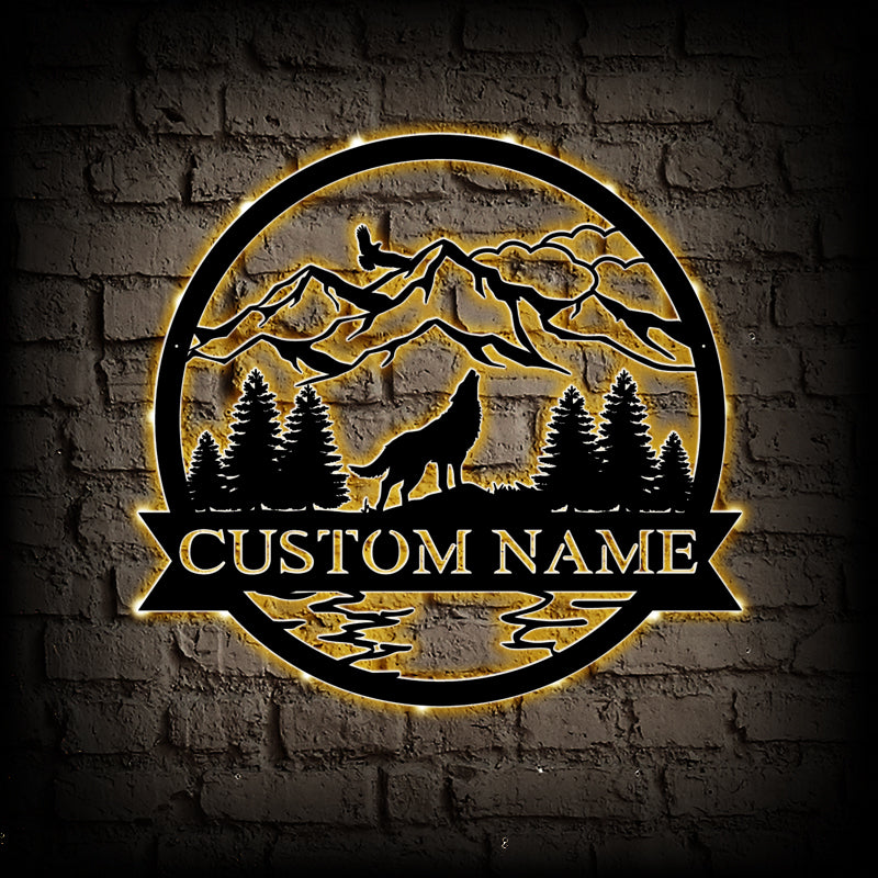 Custom Wolf Metal Wall Art With LED Lights