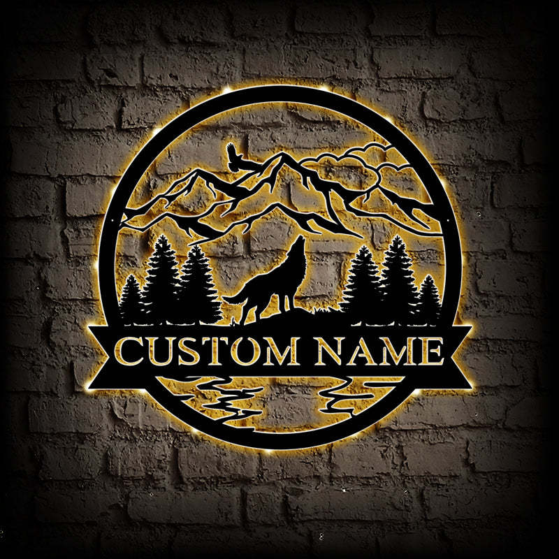 Custom Wolf Metal Wall Art With LED Lights