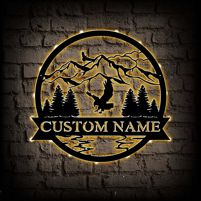 Custom Eagle Metal Wall Art With LED Lights