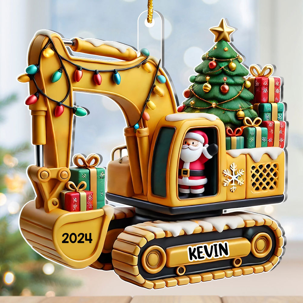 Personalized Gift For Grandkid 3d effect Excavator Construction Ornament