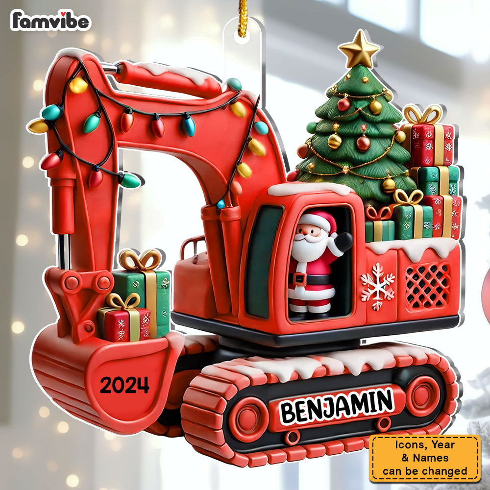 Personalized Gift For Grandkid 3d effect Excavator Construction Ornament