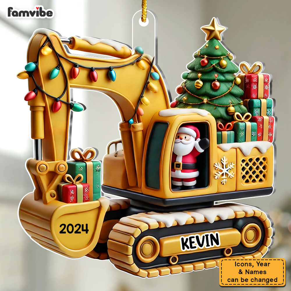 Personalized Gift For Grandkid 3d effect Excavator Construction Ornament