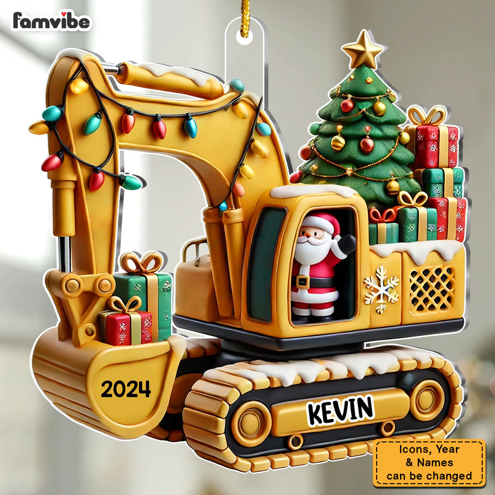 Personalized Gift For Grandkid 3d effect Excavator Construction Ornament