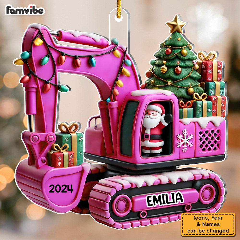 Personalized Gift For Grandkid 3d effect Excavator Construction Ornament