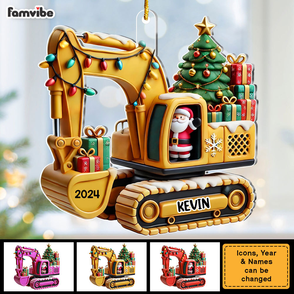 Personalized Gift For Grandkid 3d effect Excavator Construction Ornament