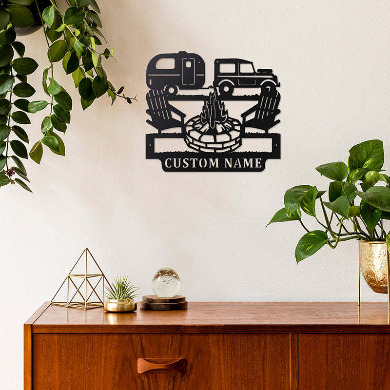 Personalized Camping Car Metal Wall Art With LED Lights