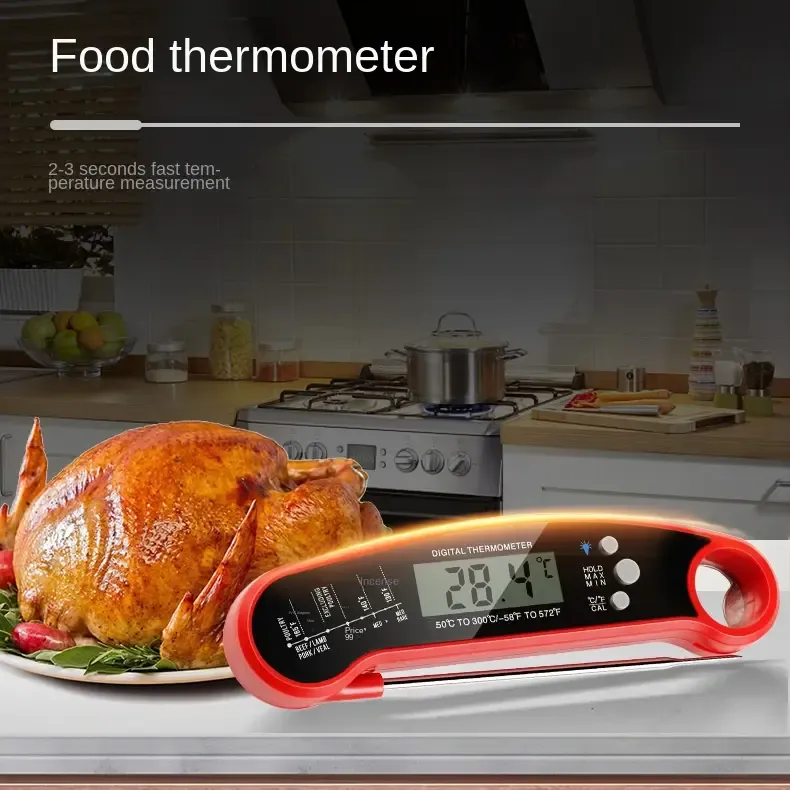 Digital Meat Thermometer Instant Read Waterproof Food Thermometer BBQ thermometer with Backlight Magnet Calibration Thermometer for Kitchen Outdoor Cooking BBQ Grill Candy (Red) (Red)