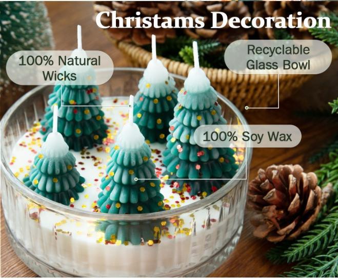 【Christmas Gift】Christmas Decorations Indoor - Christmas Tree Cedar Forest Candles - Farmhouse Rustic Christmas Tree Candle for Party Room Table Decor - Xmas Gifts for Women Girls Holiday Birthday
