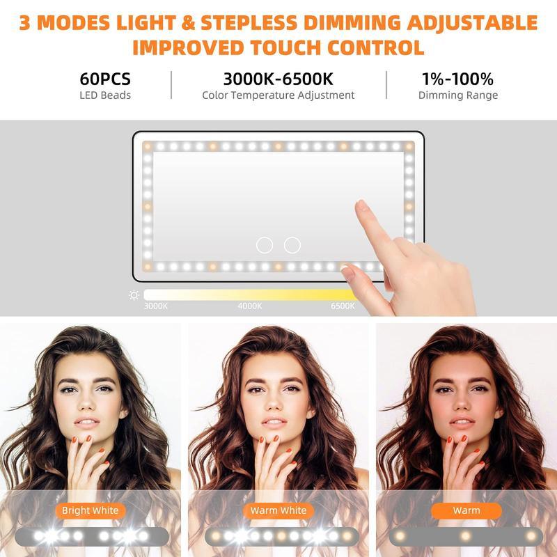 JOYTUTUS Car Sun Visor Vanity Mirror, USB Rechargeable Makeup Mirror with 3 LED Light, Car Accessories, Car Supplies