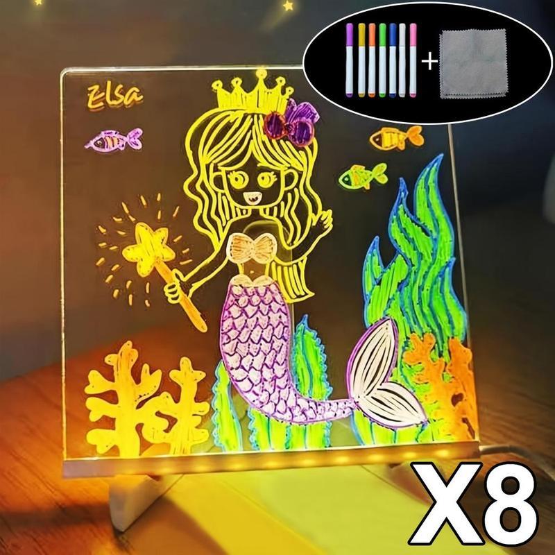 Rewritable Acrylic Message Board, 1/8 Counts USB Powered Illuminated Dry Erase Board with Stand & Markers & Rags, LED Display Board, School Supplies