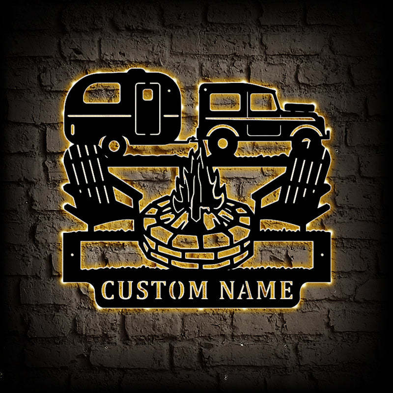 Personalized Camping Car Metal Wall Art With LED Lights