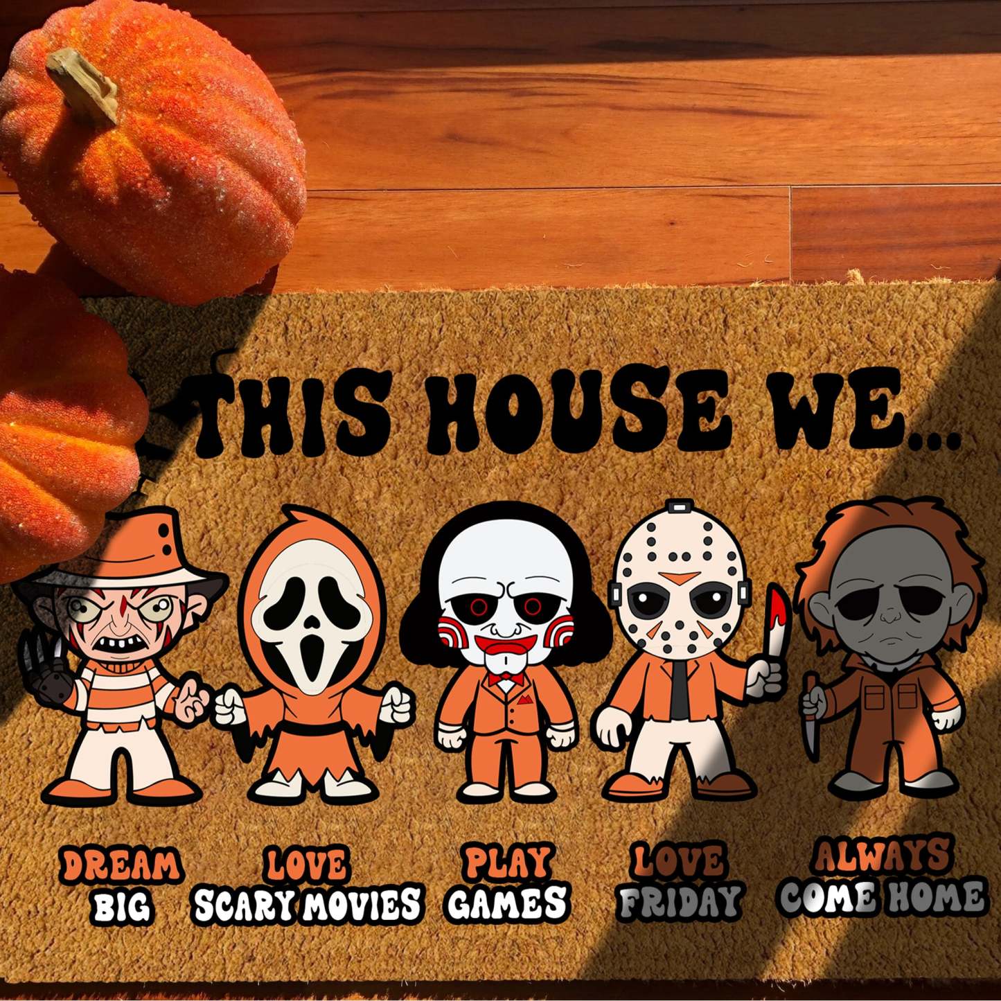 In This House We Horror Funny Halloween Doormat, Halloween Gifts, Halloween Decor