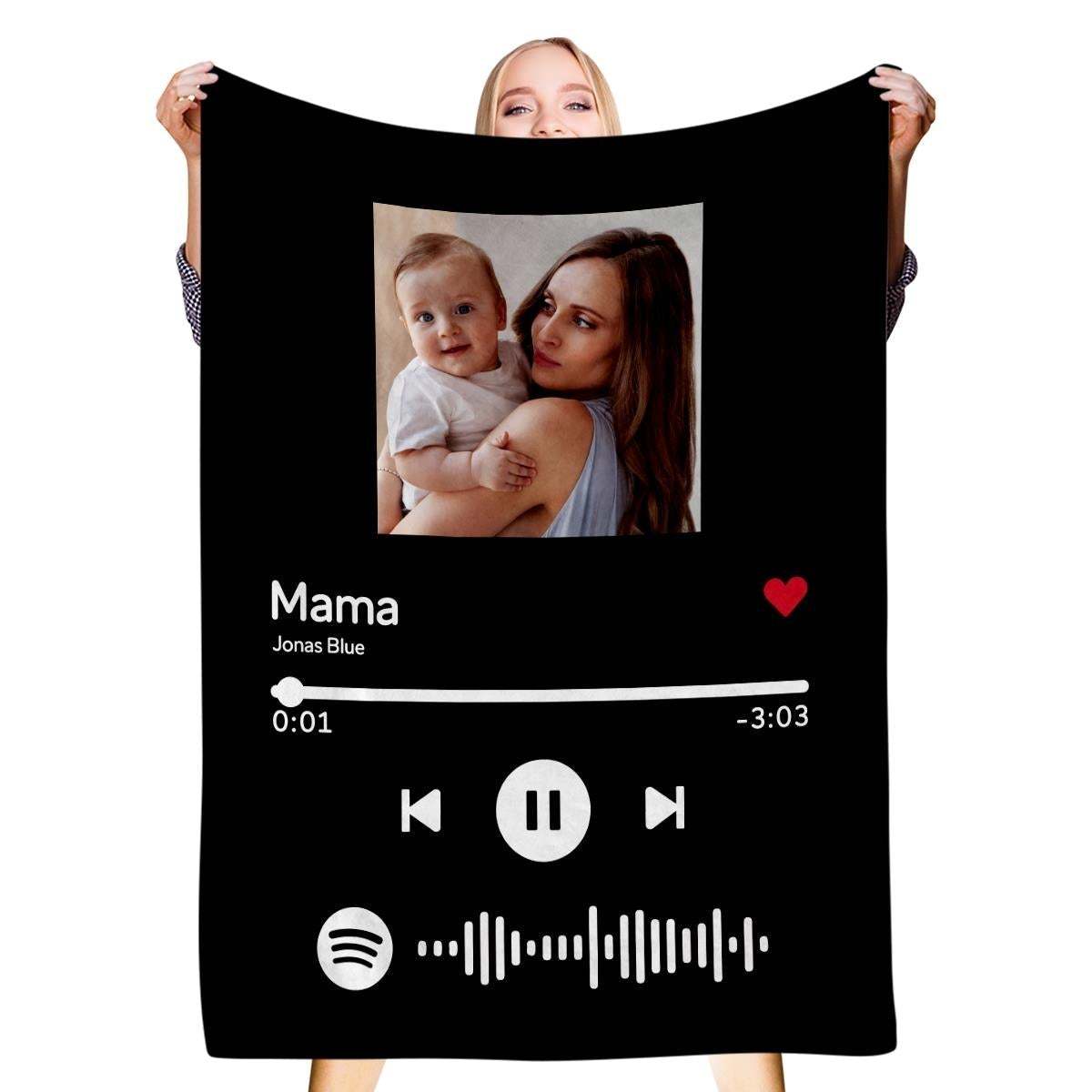 Scannable Spotify Music Code Blanket Personalized Photo Blanket Red Blanket Mother's Day Gift