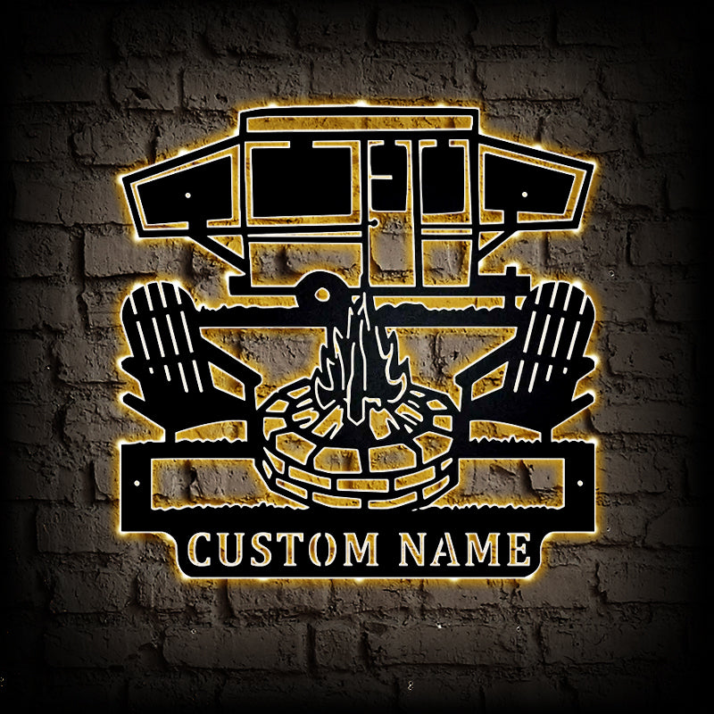 Personalized Camping Car Metal Wall Art With LED Lights