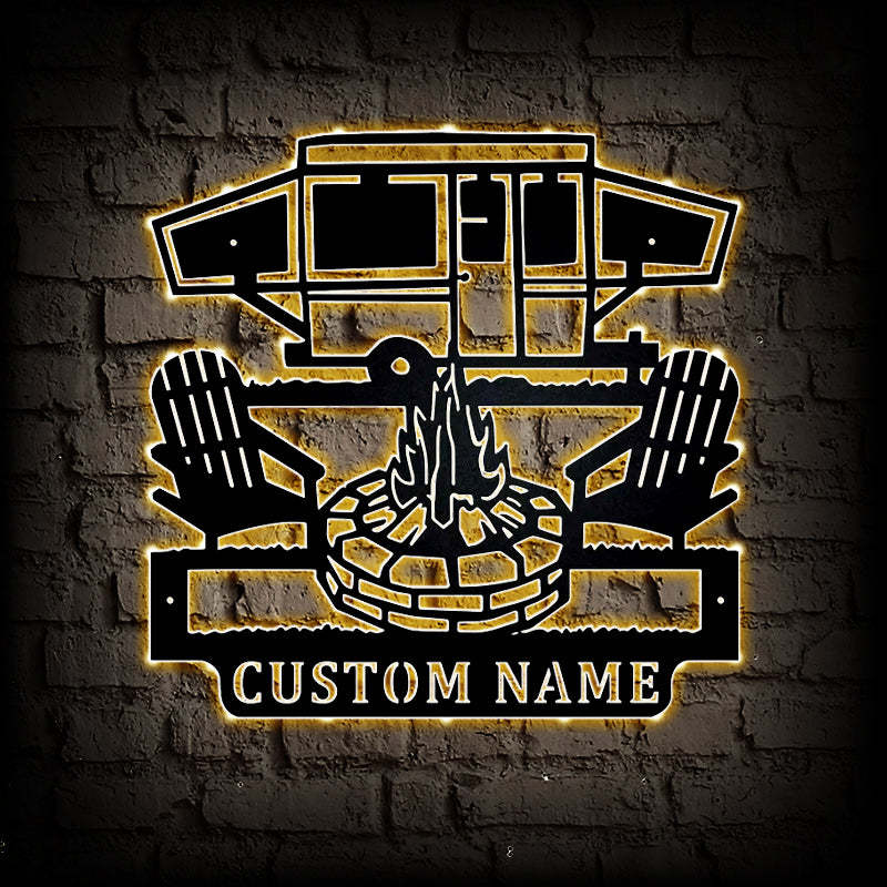 Personalized Camping Car Metal Wall Art With LED Lights
