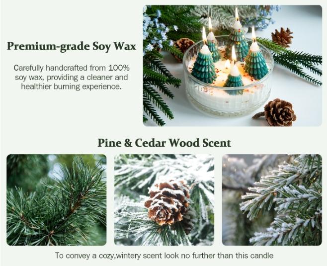 【Christmas Gift】Christmas Decorations Indoor - Christmas Tree Cedar Forest Candles - Farmhouse Rustic Christmas Tree Candle for Party Room Table Decor - Xmas Gifts for Women Girls Holiday Birthday