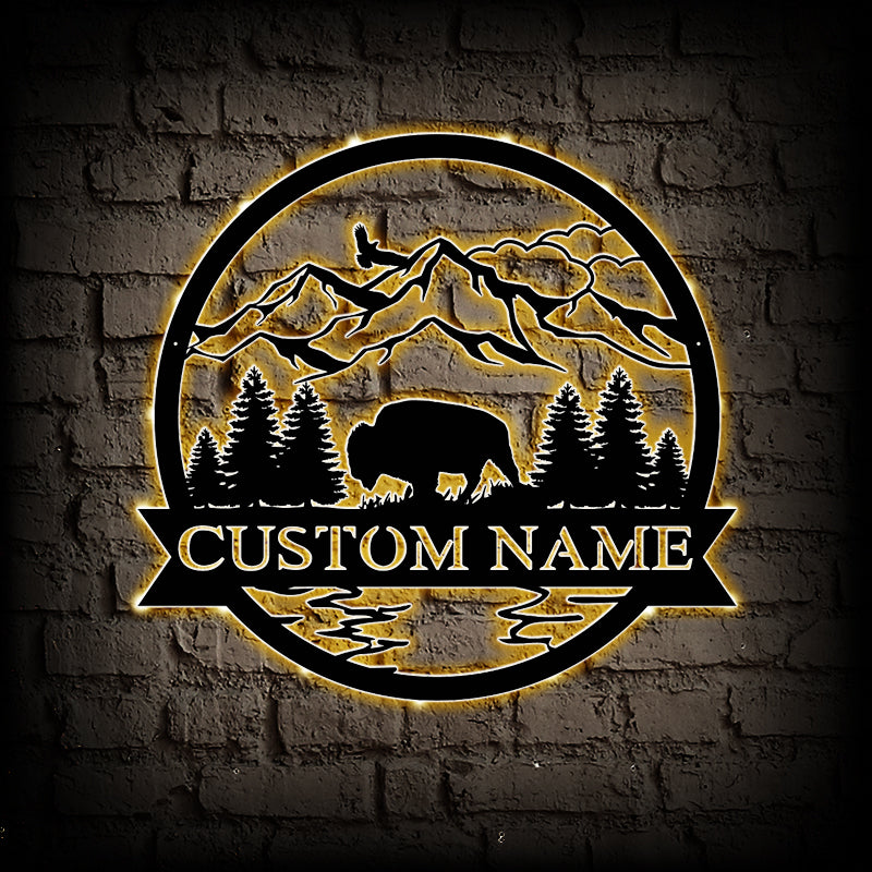 Custom Bison Metal Wall Art With LED Lights
