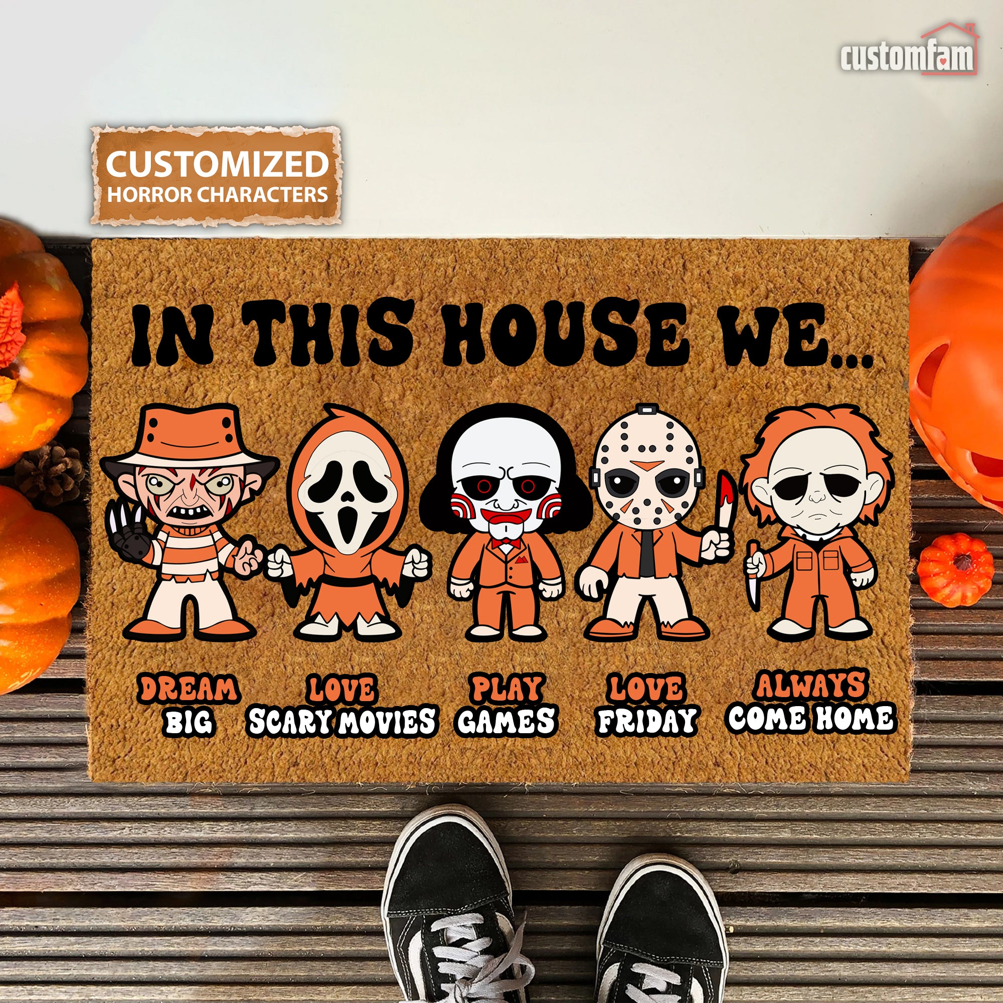 In This House We Horror Funny Halloween Doormat, Halloween Gifts, Halloween Decor