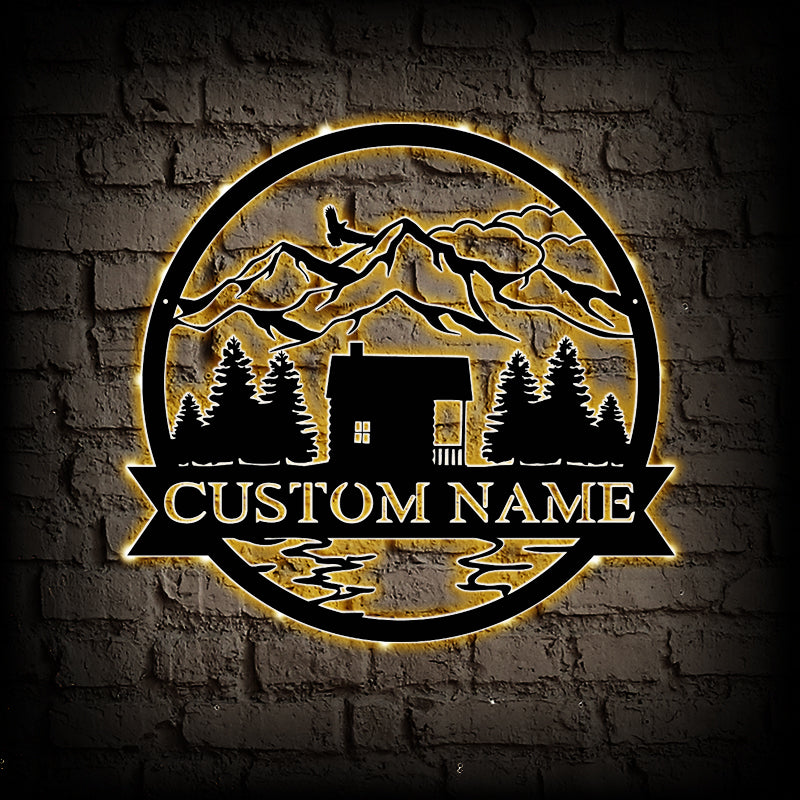 Custom Cabin Metal Wall Art With LED Lights
