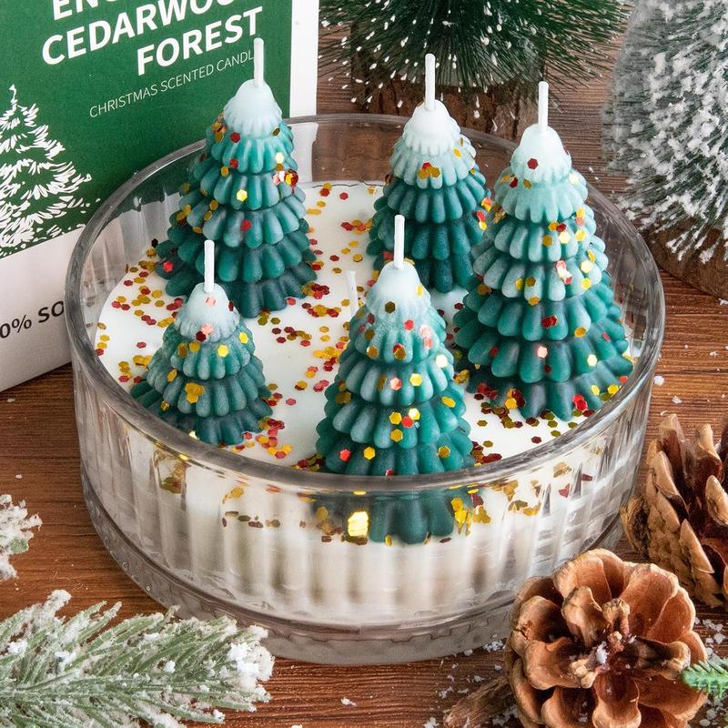 【Christmas Gift】Christmas Decorations Indoor - Christmas Tree Cedar Forest Candles - Farmhouse Rustic Christmas Tree Candle for Party Room Table Decor - Xmas Gifts for Women Girls Holiday Birthday
