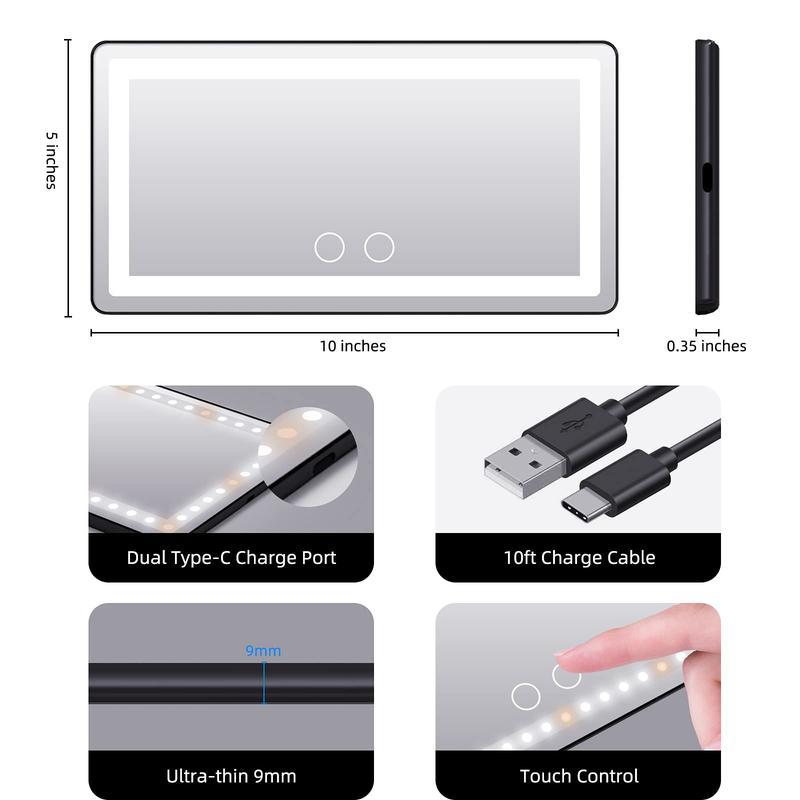 JOYTUTUS Car Sun Visor Vanity Mirror, USB Rechargeable Makeup Mirror with 3 LED Light, Car Accessories, Car Supplies
