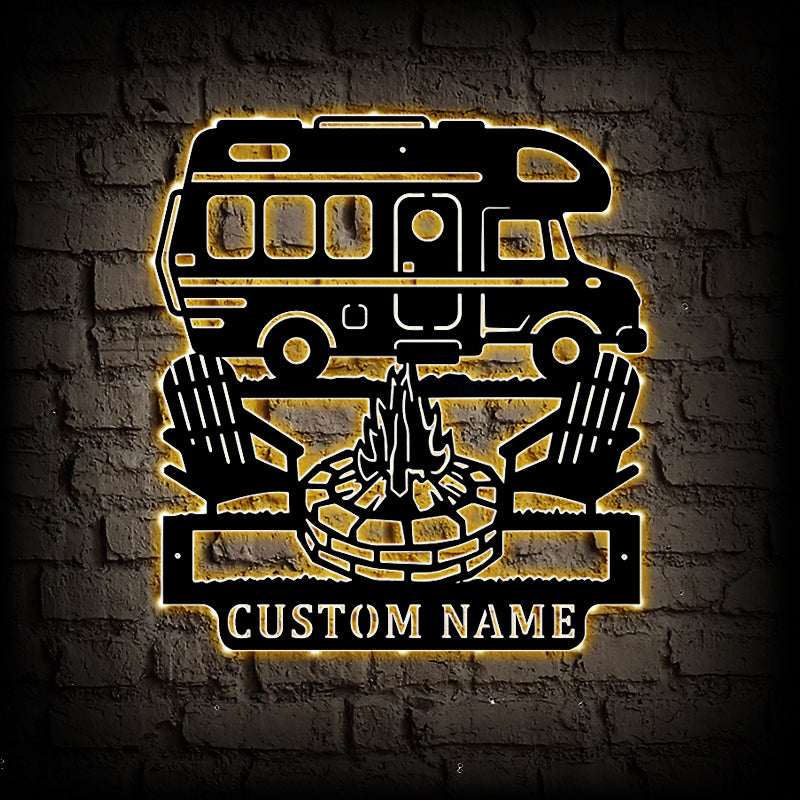 Personalized Motorhome Camper Metal Wall Art With LED Lights