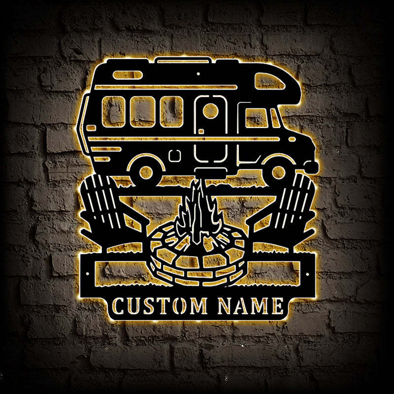 Personalized Motorhome Camper Metal Wall Art With LED Lights
