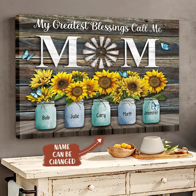 My Greatest Blessings Call Me Mom Custom Names Canvas| Mother's Day Gift