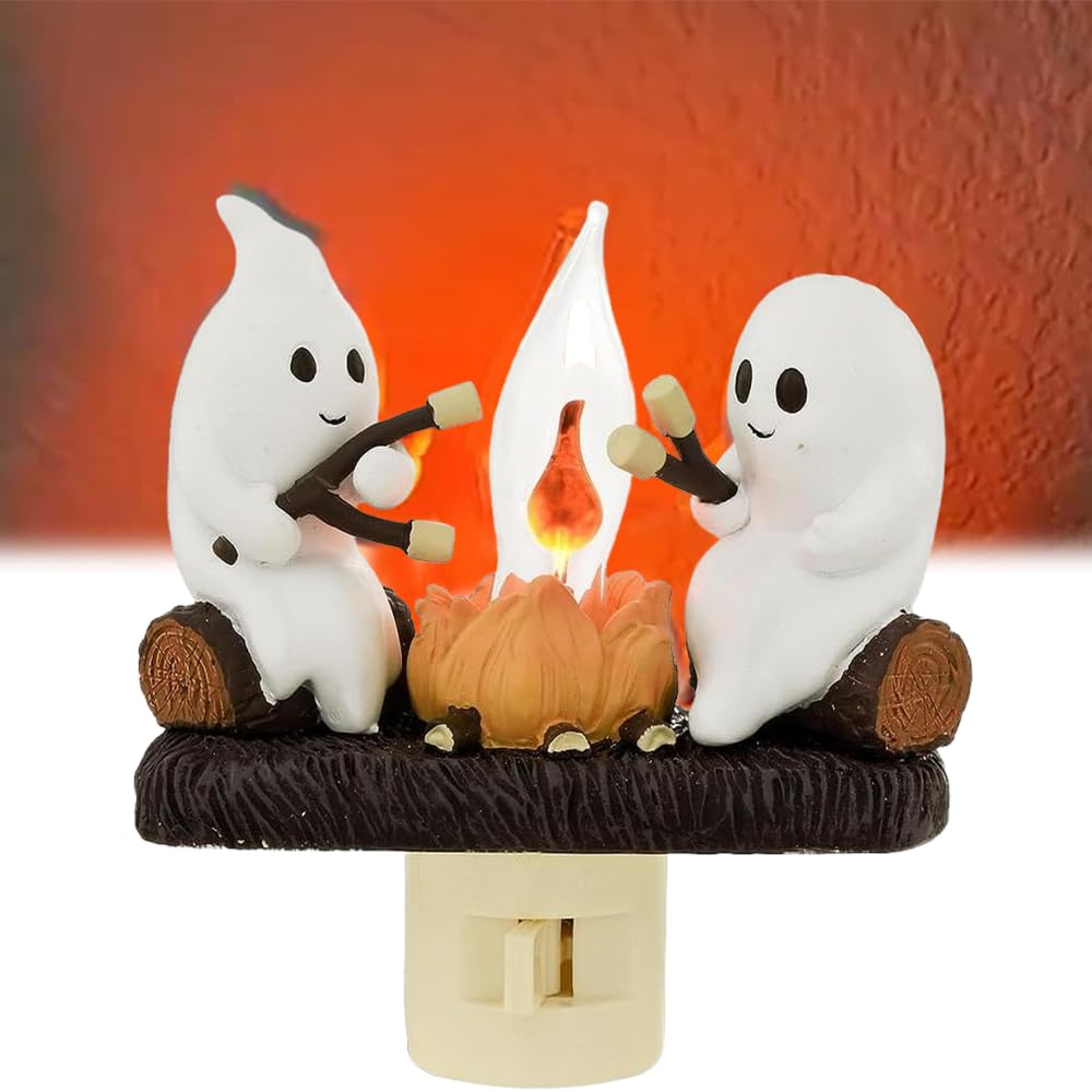 GHOSTS ROASTING CAMPFIRE S’MORES FLICKER FLAME NIGHT LIGHT
