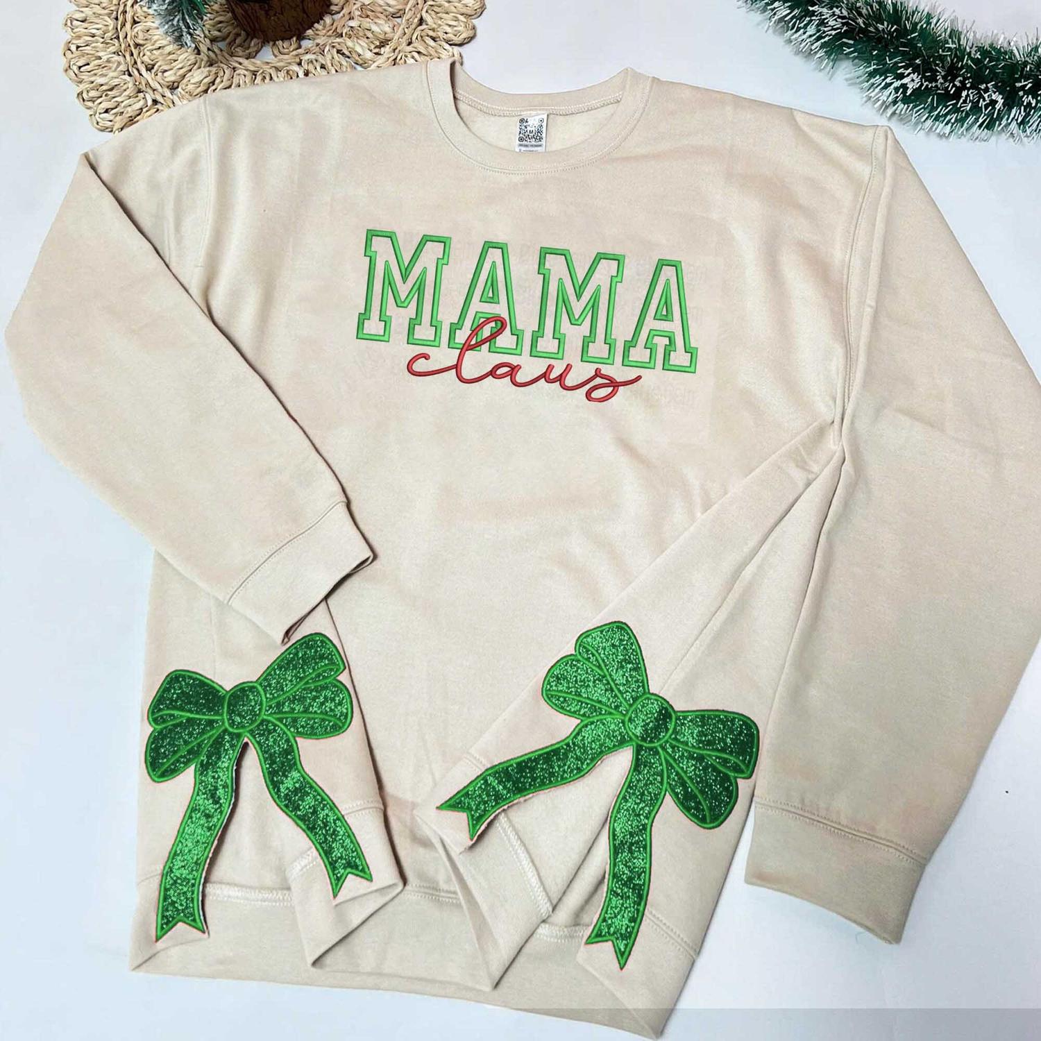 Mama Claus Side Bow Embroidered Sweatshirt