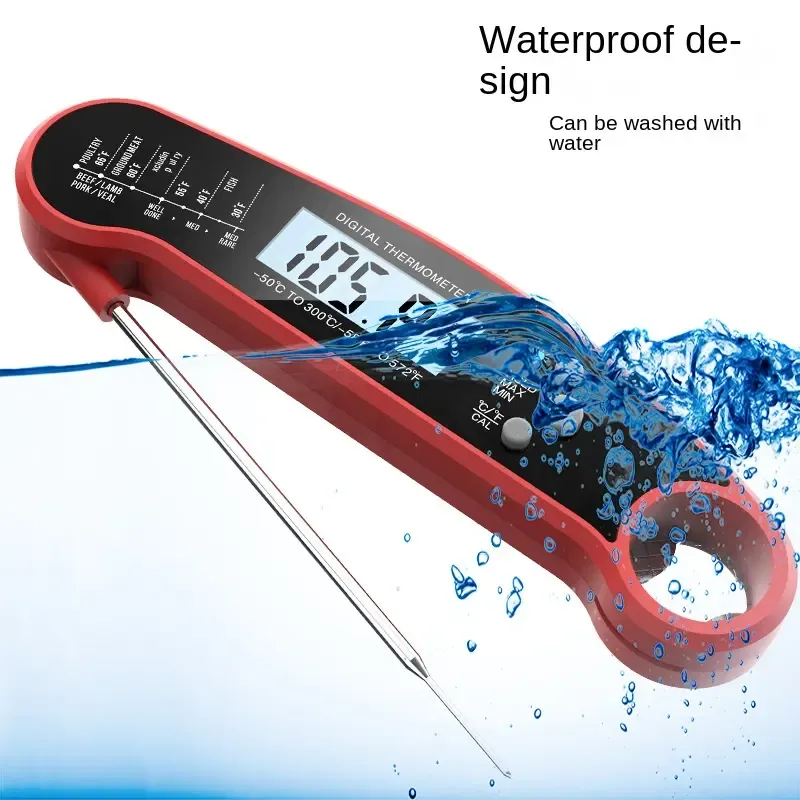 Digital Meat Thermometer Instant Read Waterproof Food Thermometer BBQ thermometer with Backlight Magnet Calibration Thermometer for Kitchen Outdoor Cooking BBQ Grill Candy (Red) (Red)