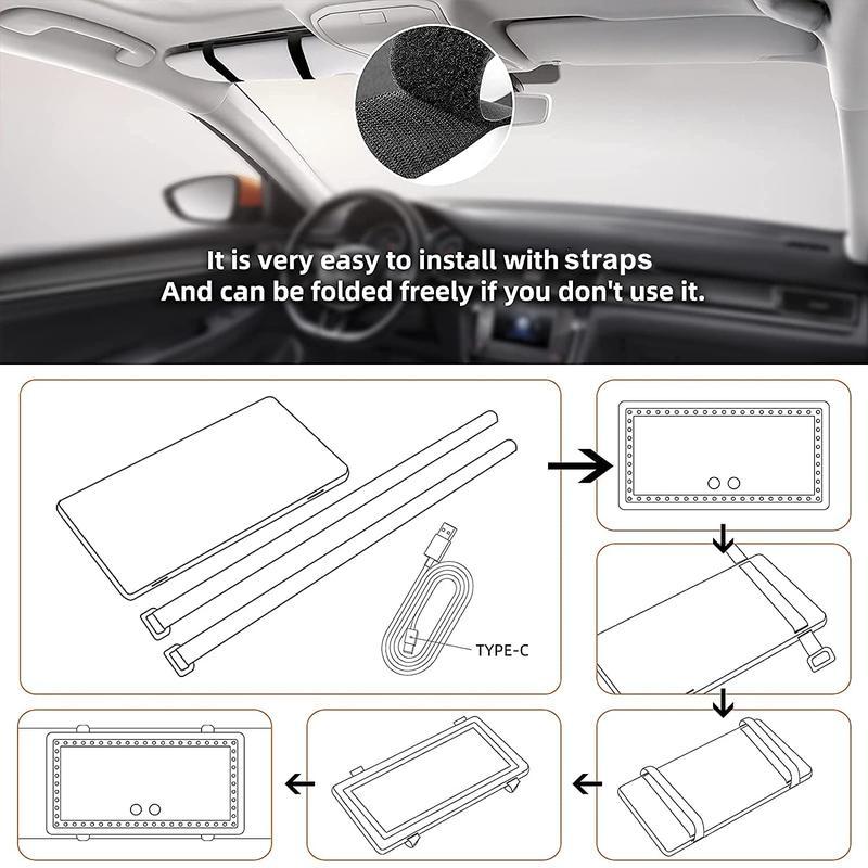 JOYTUTUS Car Sun Visor Vanity Mirror, USB Rechargeable Makeup Mirror with 3 LED Light, Car Accessories, Car Supplies