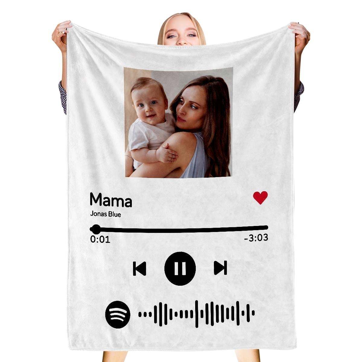 Scannable Spotify Music Code Blanket Personalized Photo Blanket Red Blanket Mother's Day Gift