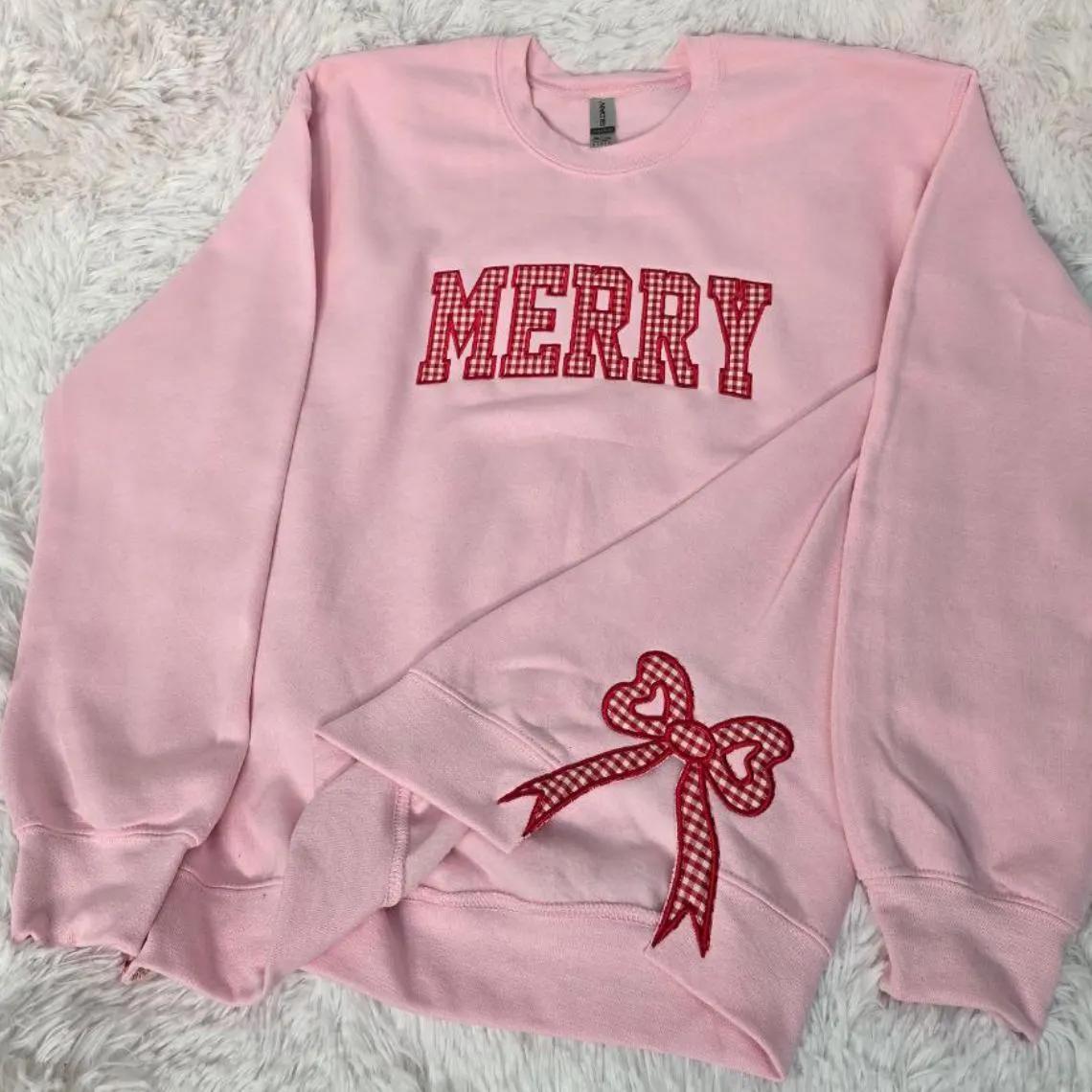 Merry Plaid Side Bow Applique Sweatshirt