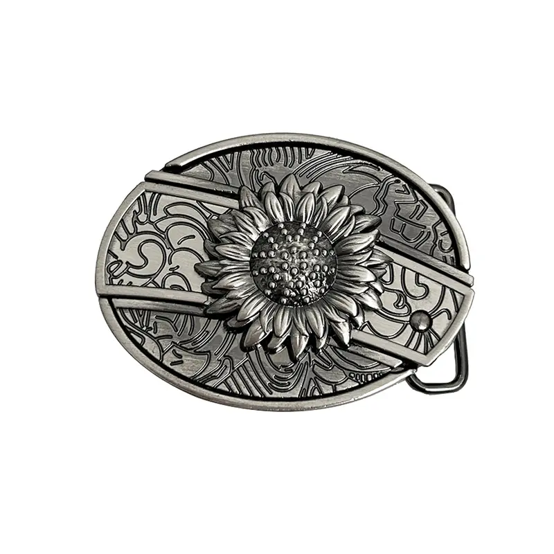 INDIVIDUAL BUCKLES Oval removable western cowboy cowgirl Belt Buckle unflower&cow Western Fashion