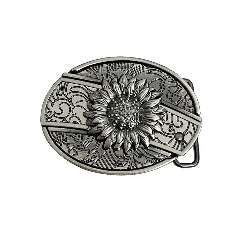 INDIVIDUAL BUCKLES Oval removable western cowboy cowgirl Belt Buckle unflower&cow Western Fashion