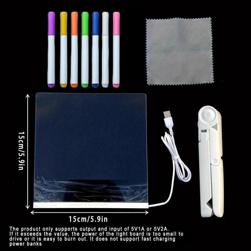 Rewritable Acrylic Message Board, 1/8 Counts USB Powered Illuminated Dry Erase Board with Stand & Markers & Rags, LED Display Board, School Supplies