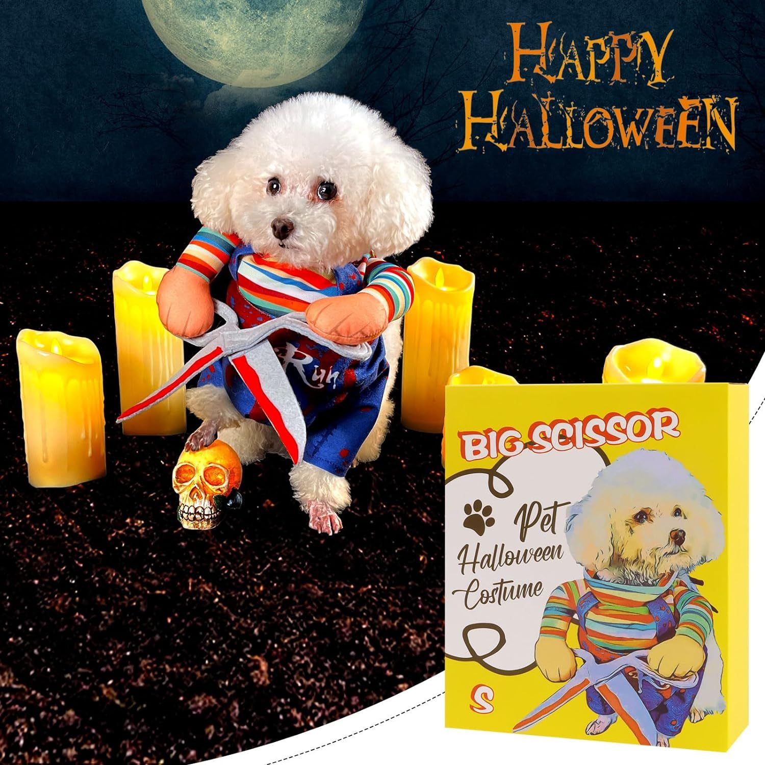 NACOCO Dog Halloween Scissors Style Doll Costume Pet Christmas Cosplay Adjustable Doll Funny Special Clothes Puppy Party Clothes for Small Dogs Cats (Small)