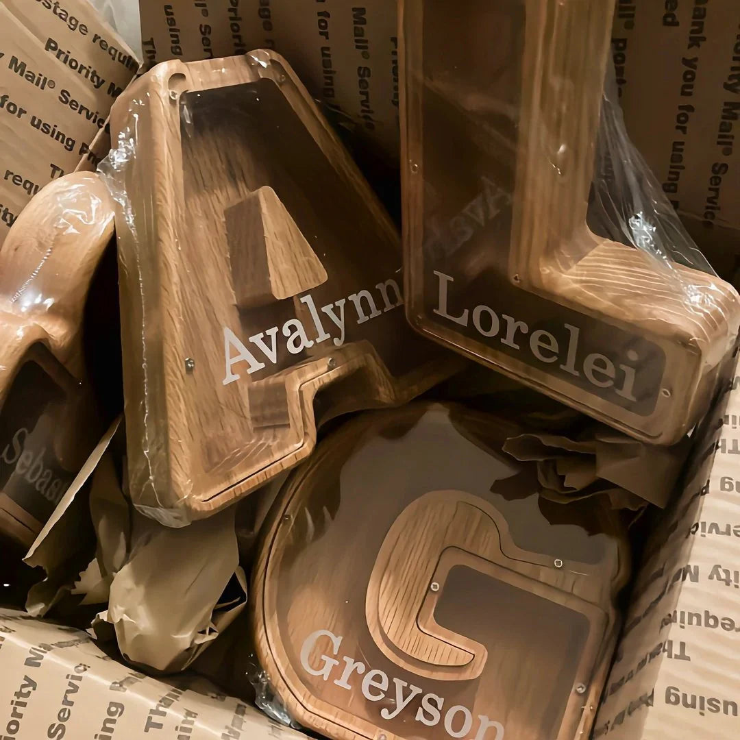 Personalized Wooden Letter Piggy Bank - Gifts for Kids